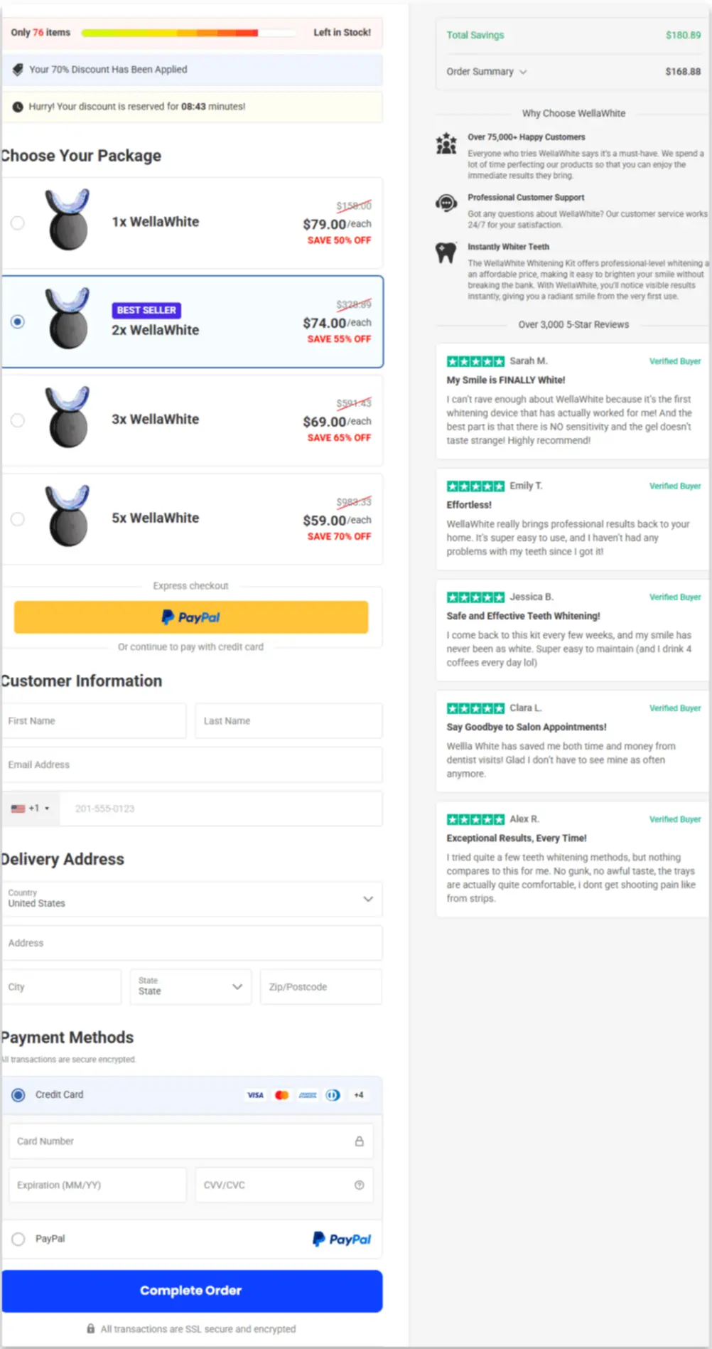 WellaWhite Teeth Whitening Kit Secure Checkout Page